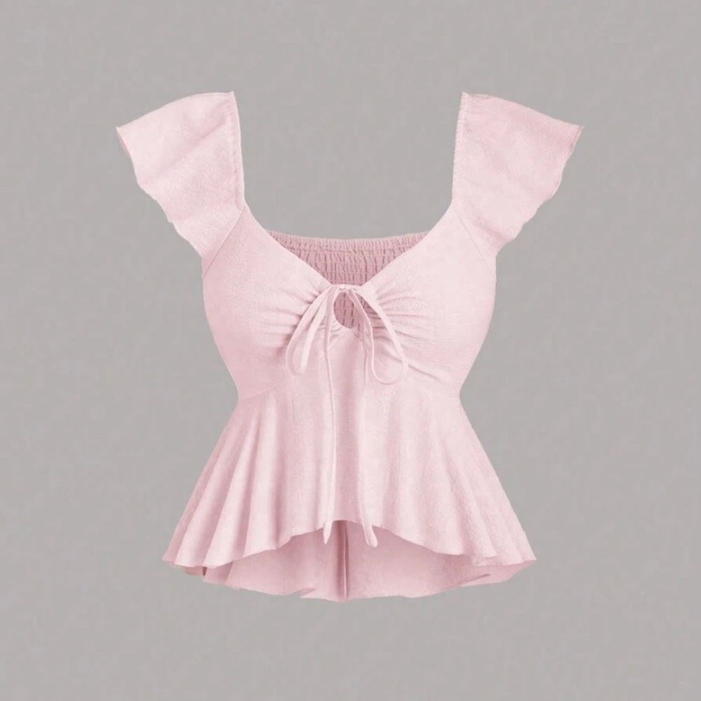 Pink Smocked Peplum Ruffle Sleeve Top Size S